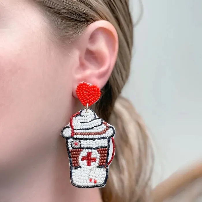 Nurse Fuel Beaded Dangle Earrings Prep Obsessed TL Earrings