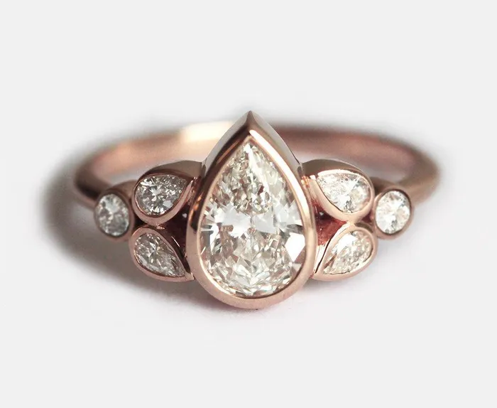 One Carat Engagement Diamond Ring Pear Diamond Ring capucinne Rings