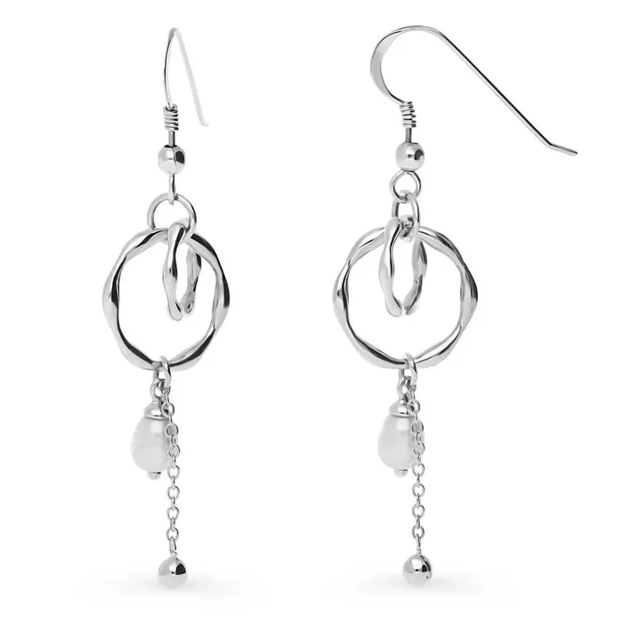 Open Circle Cultured Pearl Fish Hook Earrings in Sterling Silver BERRICLE Earrings Open Circle Cultured Pearl Fish Hook Earrings in Sterling Silver BERRICLE Earrings