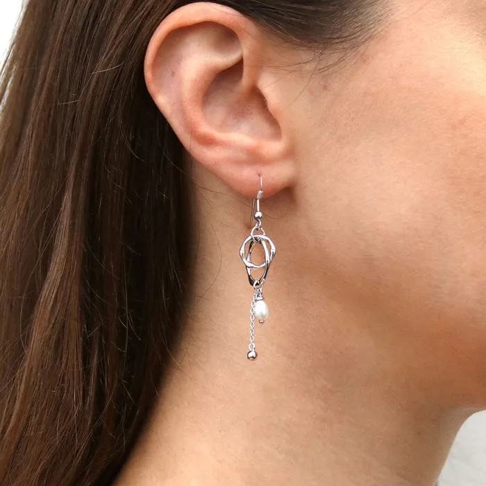 Open Circle Cultured Pearl Fish Hook Earrings in Sterling Silver BERRICLE Earrings