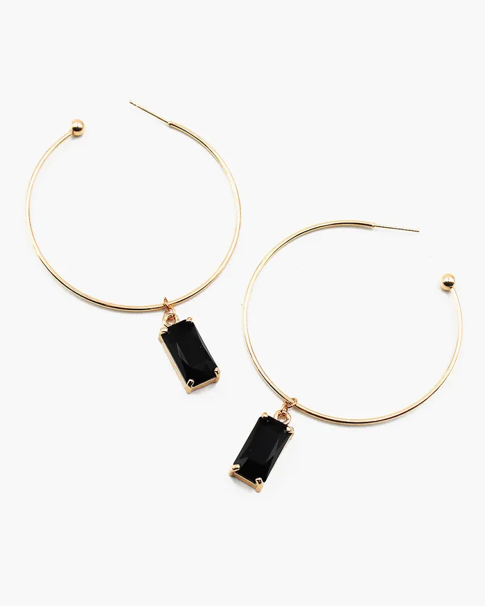 Open End Hoop Earrings with Square Cut Jewel Charm 07072023 Earrings Open End Hoop Earrings with Square Cut Jewel Charm 07072023 Earrings
