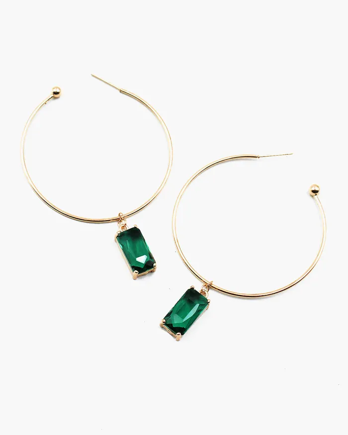 Open End Hoop Earrings with Square Cut Jewel Charm 07072023 Earrings Open End Hoop Earrings with Square Cut Jewel Charm 07072023 Earrings