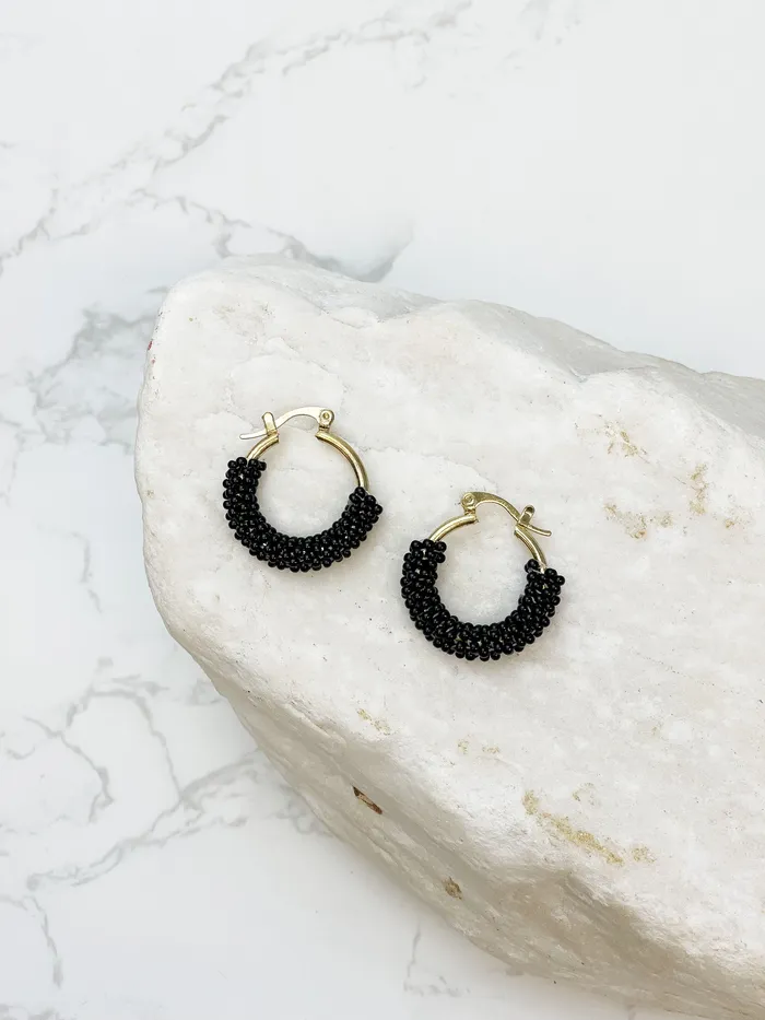 Petite Seed Bead Hoop Earrings Black Prep Obsessed MOA Earrings