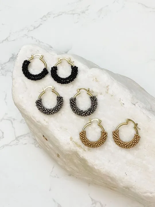 Petite Seed Bead Hoop Earrings Black Prep Obsessed MOA Earrings