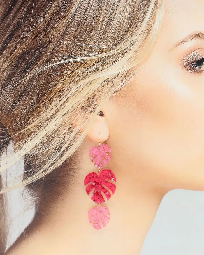 Pink Sparkle Palm Leaf Earrings 07162024 Earrings Pink Sparkle Palm Leaf Earrings 07162024 Earrings