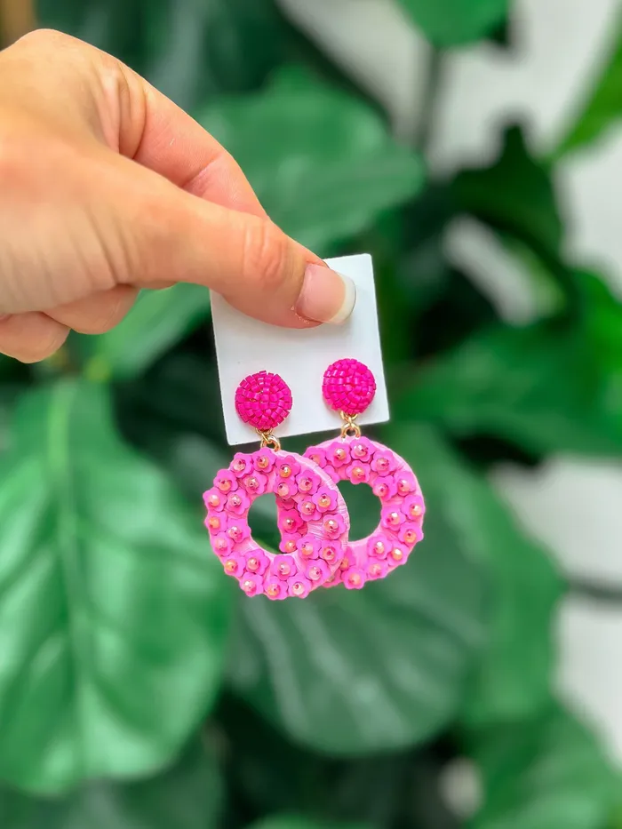 Prep Obsessed CT Earrings Spring Flower Dangle Earrings Hot Pink