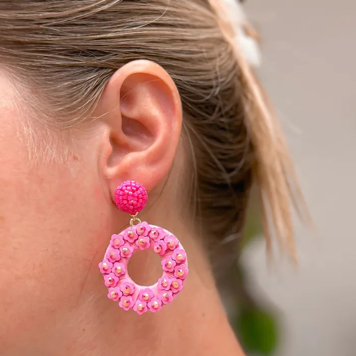 Prep Obsessed CT Earrings Spring Flower Dangle Earrings Hot Pink