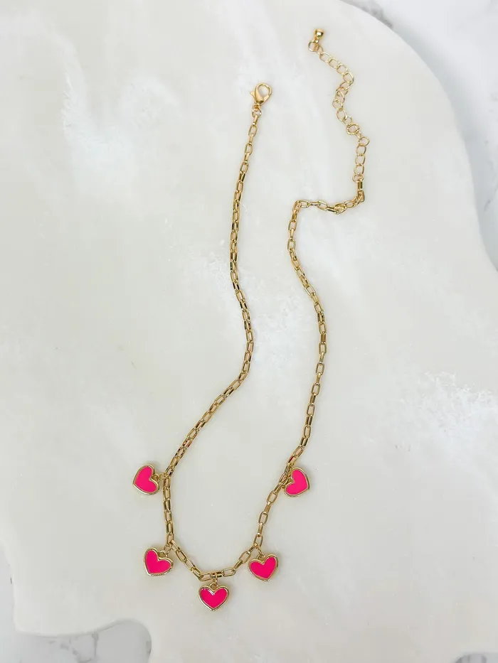 Prep Obsessed ESS Necklaces Pink Heart Enamel Dangle Necklace