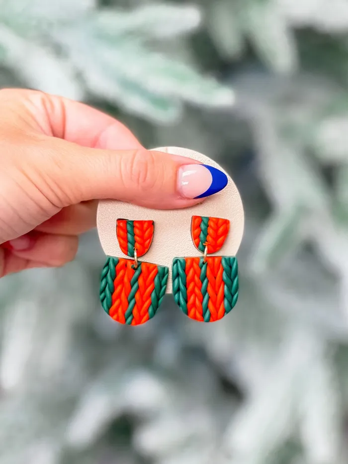 Prep Obsessed FC Earrings Red Green Knit Clay Dangle Earrings
