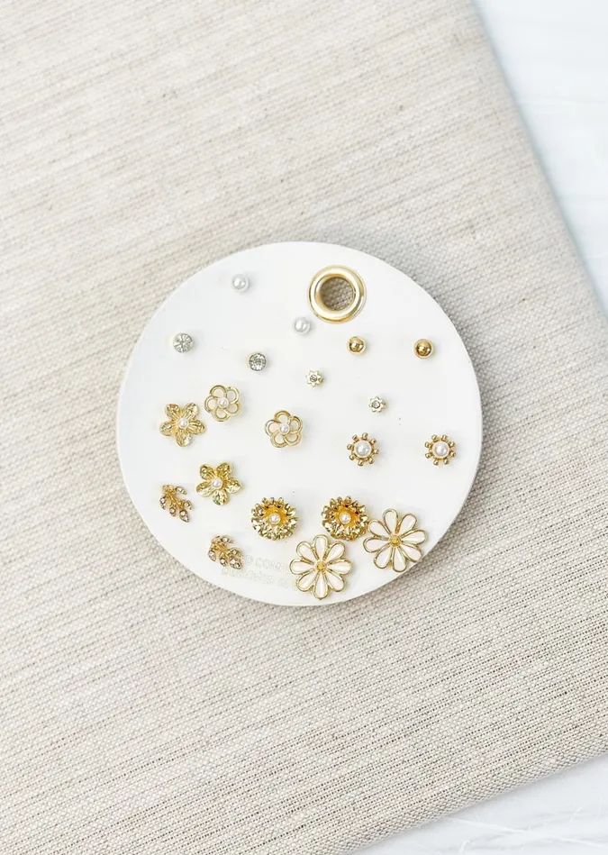 Prep Obsessed JJ Earrings Dainty Stud Post Earring Set Floral