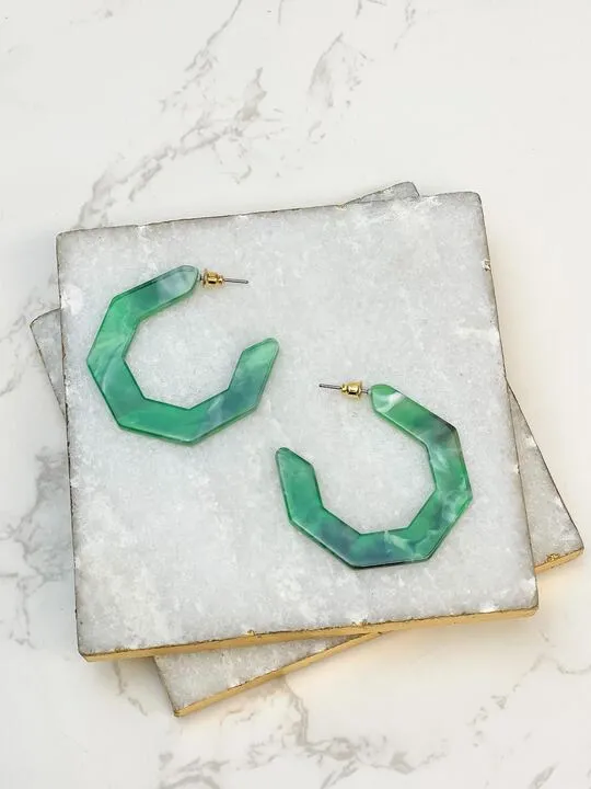 Prep Obsessed JJ Earrings Marbled Geometric Hoop Earrings Green