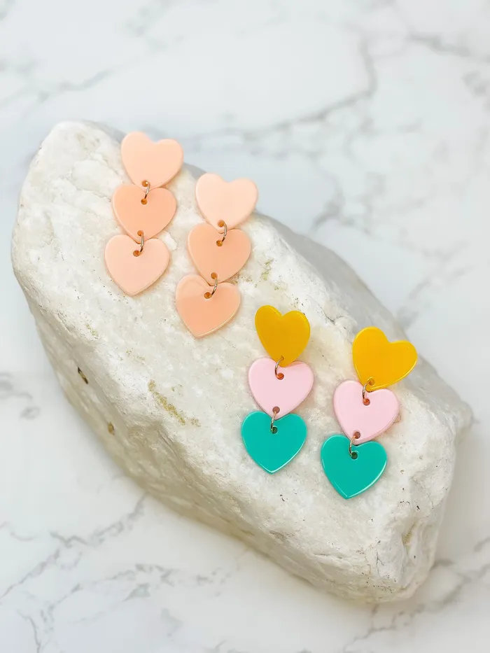 Prep Obsessed LBA Earrings Acrylic Triple Heart Dangle Earrings Multi