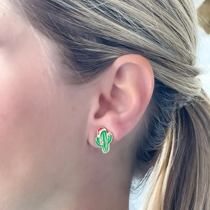 Prep Obsessed LM Earrings Christmas Cactus Signature Enamel Stud Earrings