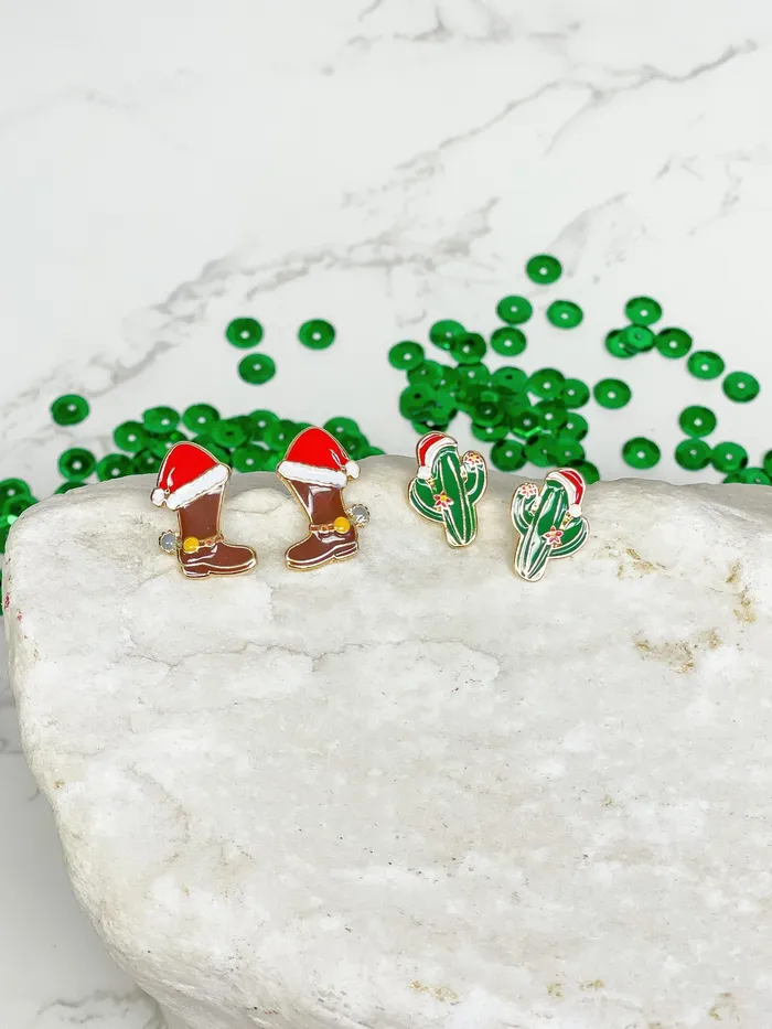 Prep Obsessed LM Earrings Christmas Cactus Signature Enamel Stud Earrings