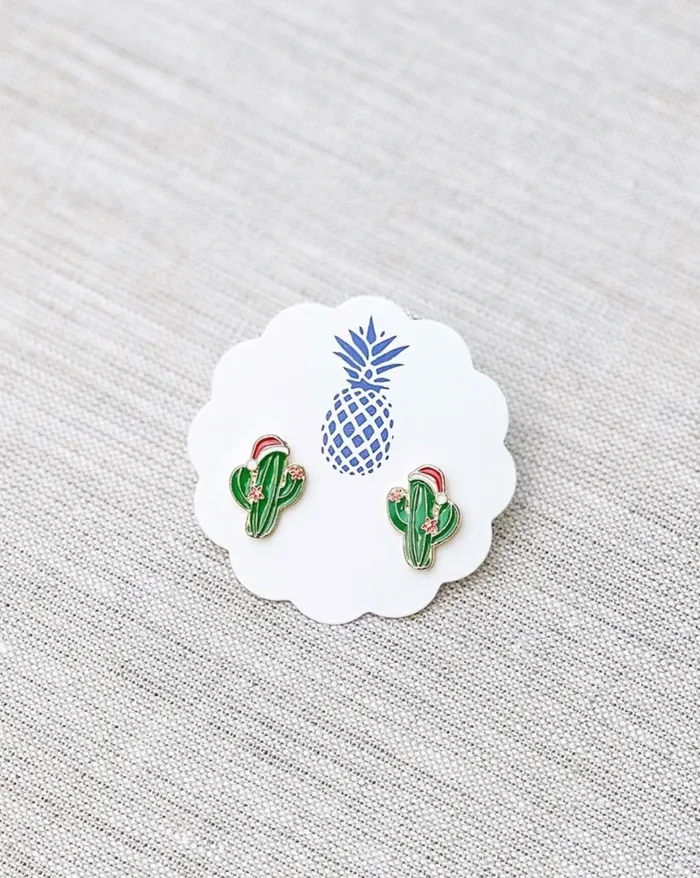 Prep Obsessed LM Earrings Christmas Cactus Signature Enamel Stud Earrings