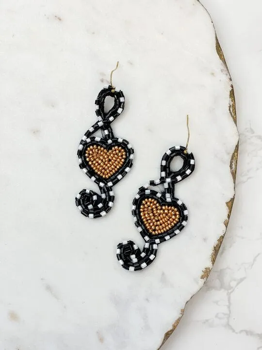 Prep Obsessed MOA Earrings Heart Music Note Beaded Dangle Earrings