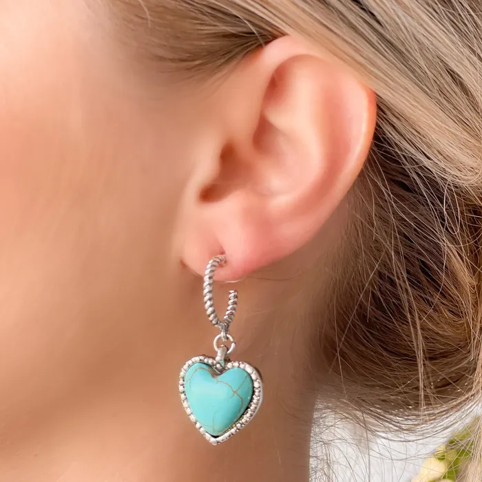 Prep Obsessed MOA Earrings Turquoise Heart Drop Dangle Earrings