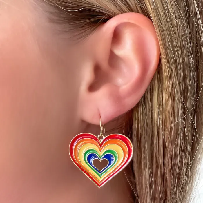 Prep Obsessed RNK Earrings Enamel Rainbow Heart Dangle Earrings