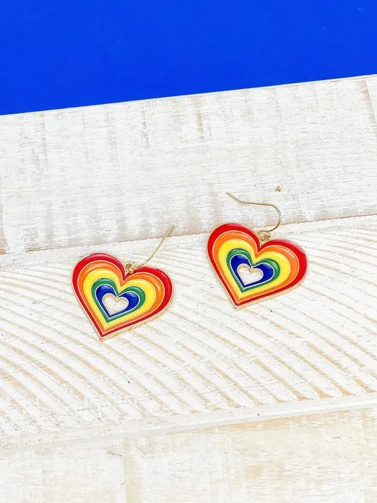Prep Obsessed RNK Earrings Enamel Rainbow Heart Dangle Earrings
