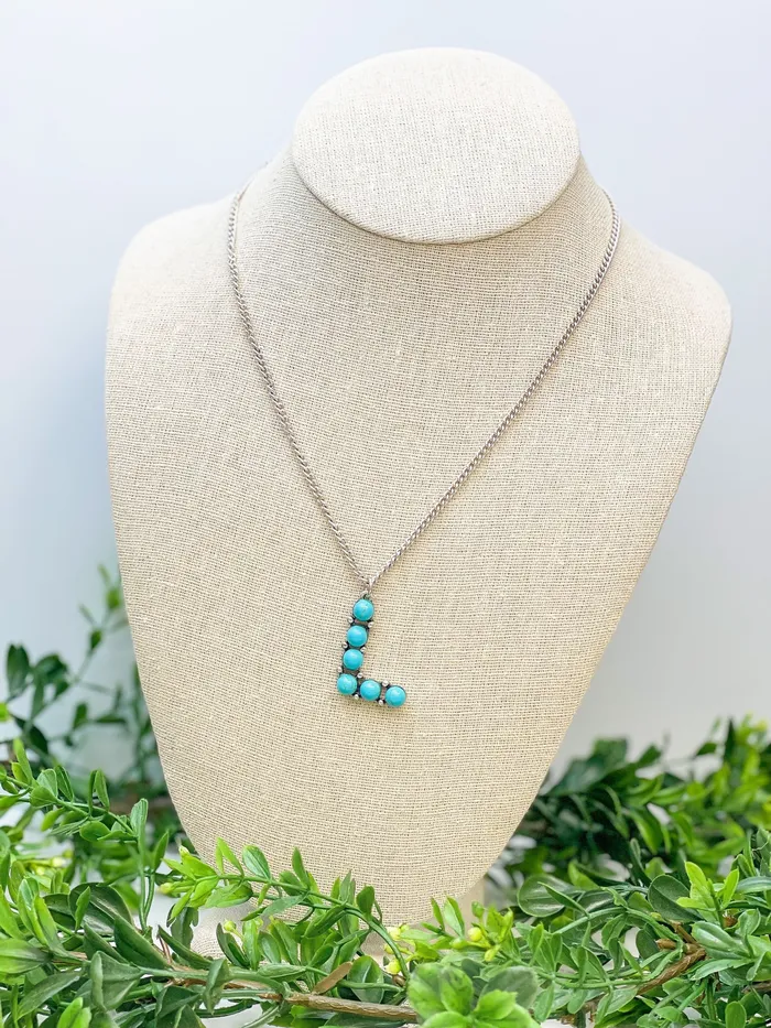 Prep Obsessed TL Turquoise SemiPrecious Initial Pendant Necklaces Necklaces