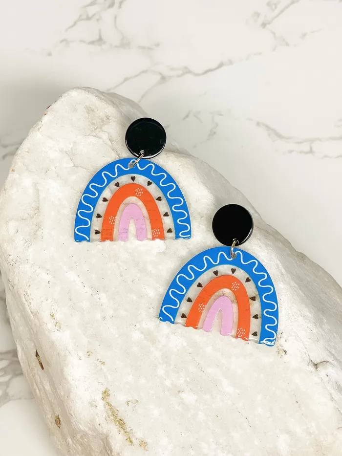 Rainbow Printed Acrylic Dangle Earrings Blue Hearts Prep Obsessed JJ Earrings Rainbow Printed Acrylic Dangle Earrings Blue Hearts Prep Obsessed JJ Earrings
