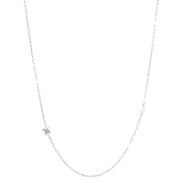 Rebecca Necklaces Rebecca Butterfly 925 Silver Necklace With Pearl