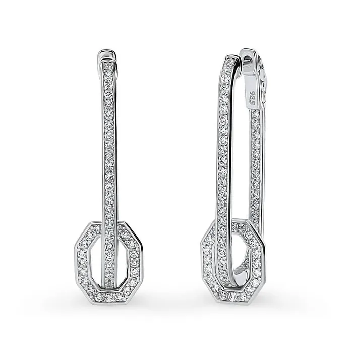 Rectangle CZ InsideOut Hoop Earrings in Sterling Silver 13 BERRICLE Earrings Rectangle CZ InsideOut Hoop Earrings in Sterling Silver 13 BERRICLE Earrings