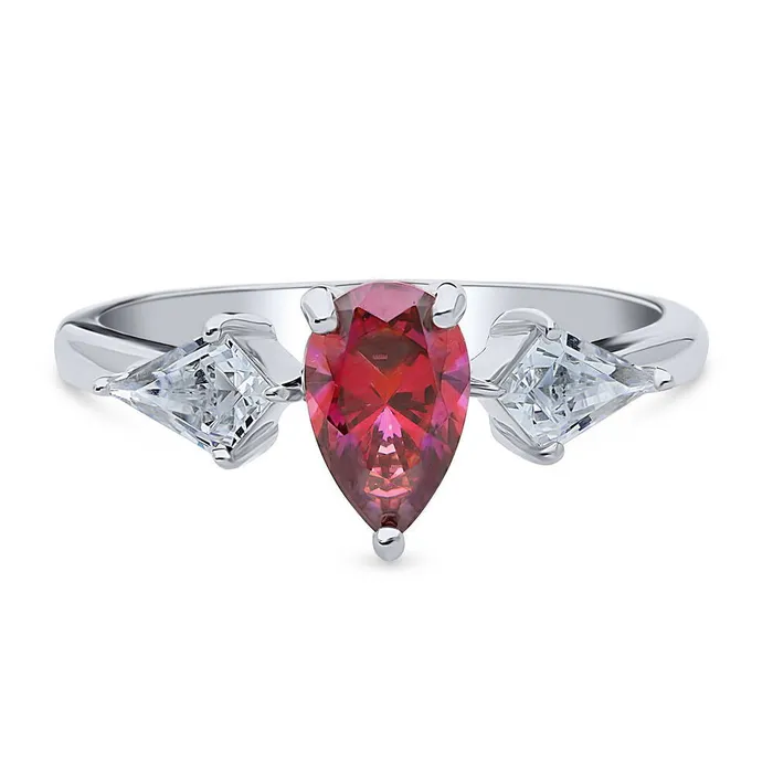 Rings 3Stone 08ct Red Pear CZ Ring in Sterling Silver BERRICLE