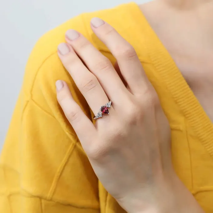 Rings 3Stone 08ct Red Pear CZ Ring in Sterling Silver BERRICLE