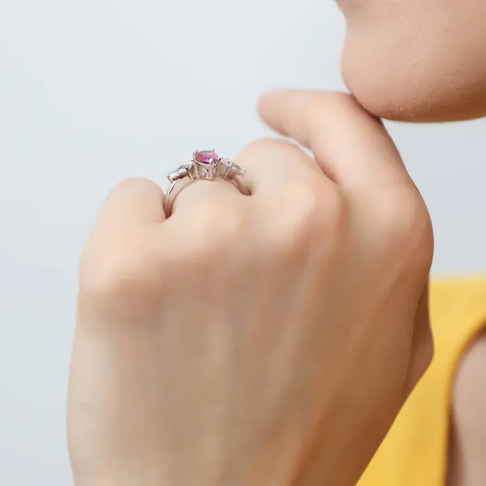 Rings 3Stone 08ct Red Pear CZ Ring in Sterling Silver BERRICLE