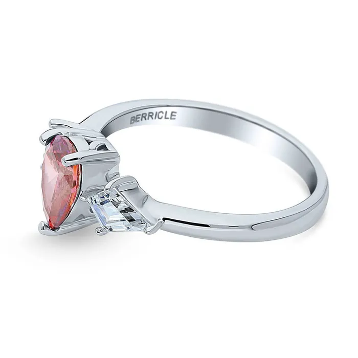 Rings 3Stone 08ct Red Pear CZ Ring in Sterling Silver BERRICLE
