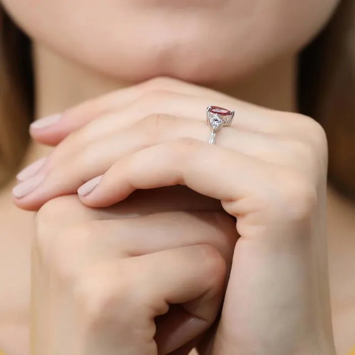 Rings 3Stone 08ct Red Pear CZ Ring in Sterling Silver BERRICLE
