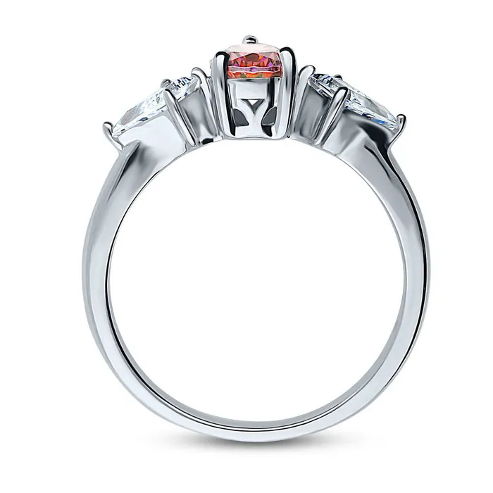 Rings 3Stone 08ct Red Pear CZ Ring in Sterling Silver BERRICLE