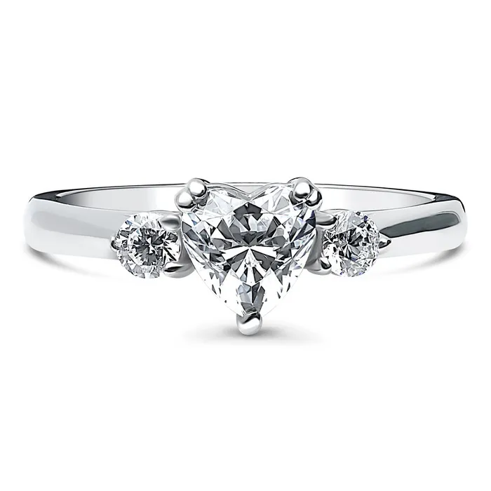 Rings 3Stone Heart 07ct Heart CZ Ring in Sterling Silver BERRICLE