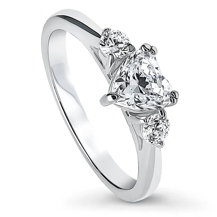 Rings 3Stone Heart 07ct Heart CZ Ring in Sterling Silver BERRICLE