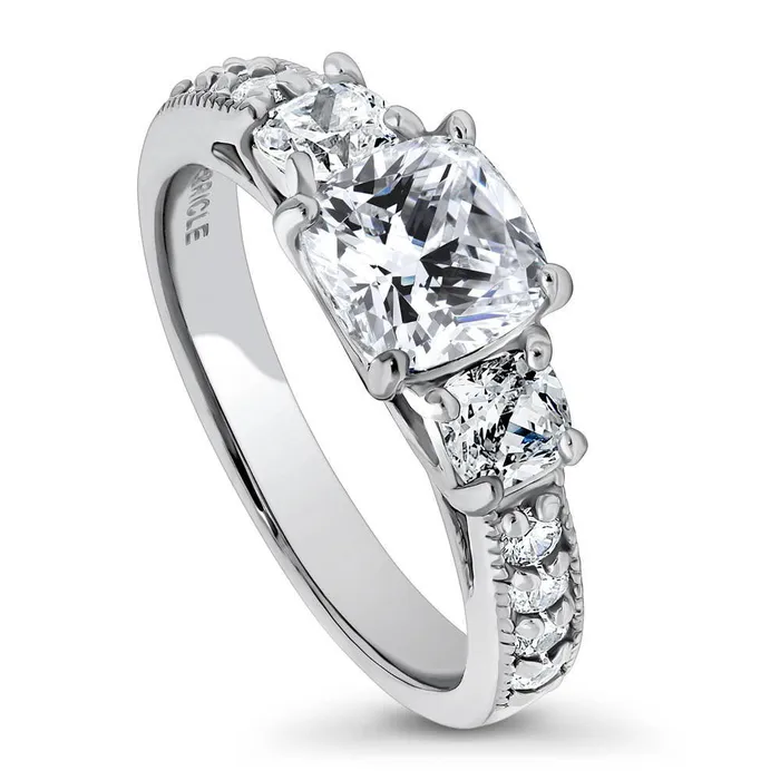 Rings BERRICLE 3Stone 15ct Cushion CZ Ring in Sterling Silver