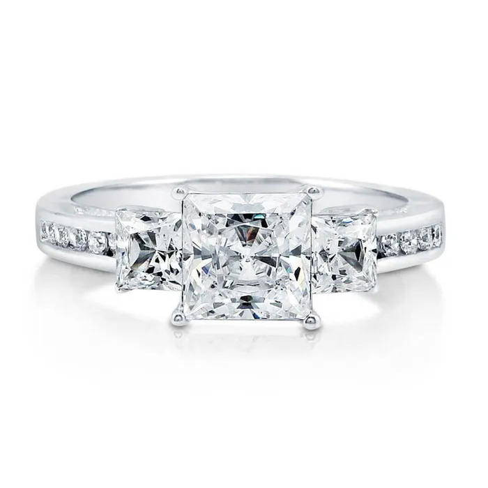 Rings BERRICLE 3Stone 16ct Princess CZ Ring in Sterling Silver