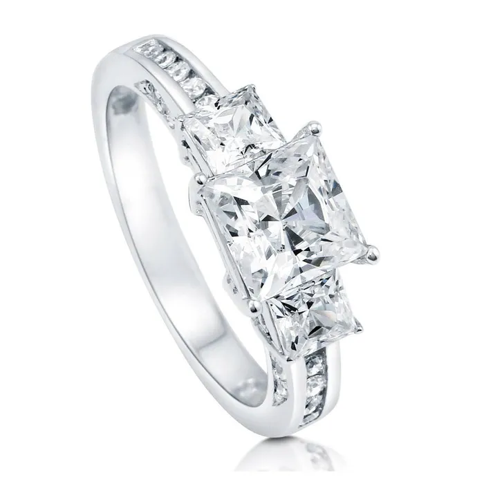 Rings BERRICLE 3Stone 16ct Princess CZ Ring in Sterling Silver