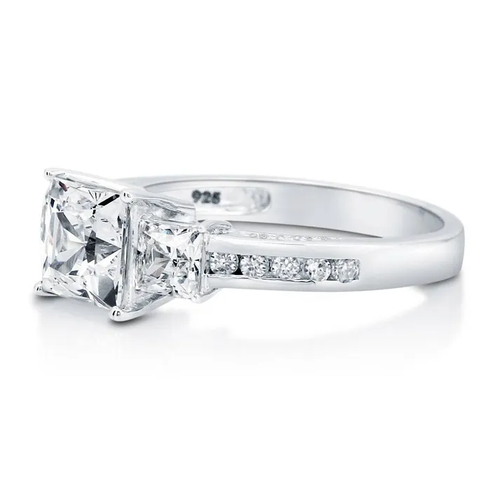 Rings BERRICLE 3Stone 16ct Princess CZ Ring in Sterling Silver