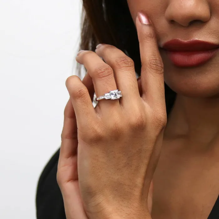 Rings BERRICLE 3Stone 16ct Princess CZ Ring in Sterling Silver