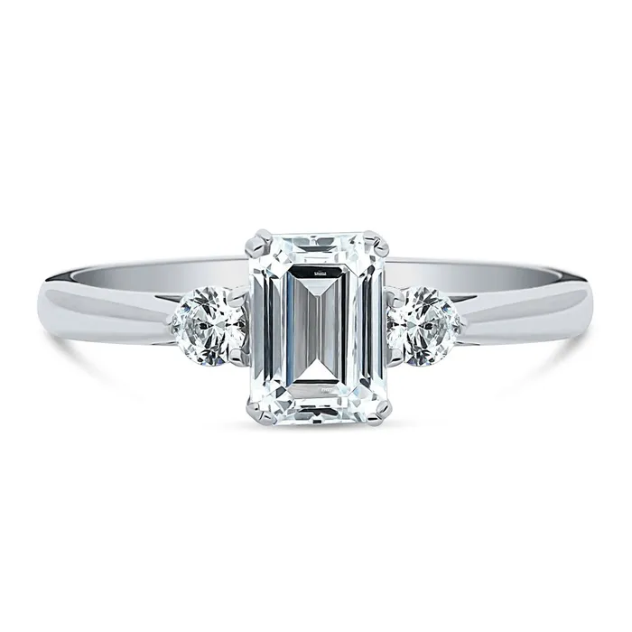 Rings BERRICLE 3Stone 1ct Emerald Cut CZ Ring in Sterling Silver