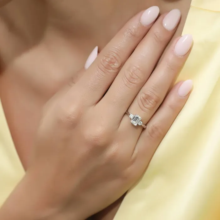 Rings BERRICLE 3Stone 1ct Emerald Cut CZ Ring in Sterling Silver