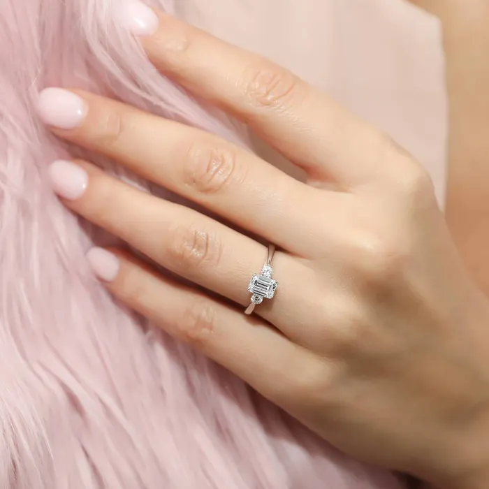 Rings BERRICLE 3Stone 1ct Emerald Cut CZ Ring in Sterling Silver
