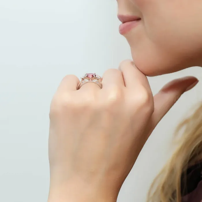 Rings BERRICLE 3Stone EastWest Red Oval CZ Ring in Sterling Silver 12ct