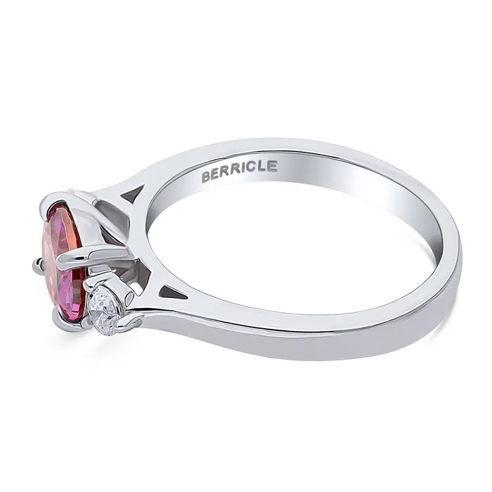 Rings BERRICLE 3Stone EastWest Red Oval CZ Ring in Sterling Silver 12ct