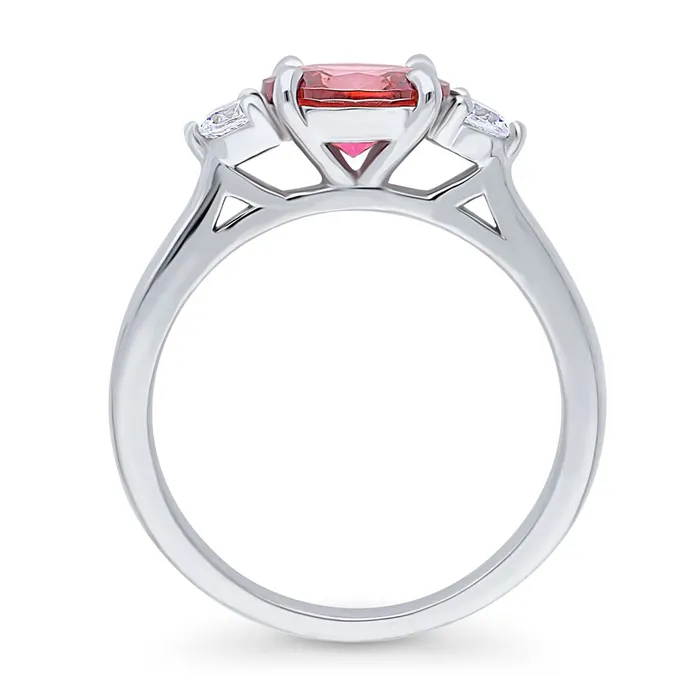 Rings BERRICLE 3Stone EastWest Red Oval CZ Ring in Sterling Silver 12ct