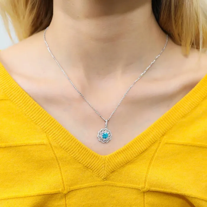 Rings BERRICLE Flower Halo Blue CZ Set in Sterling Silver
