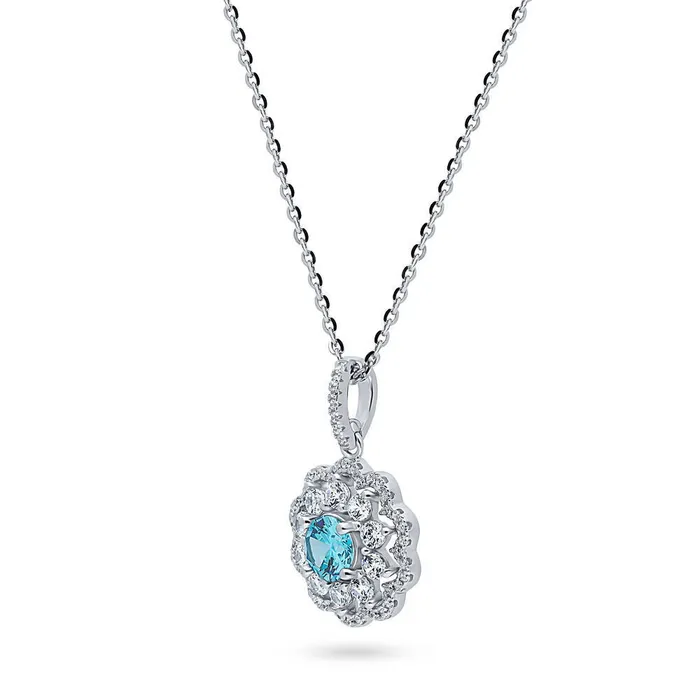 Rings BERRICLE Flower Halo Blue CZ Set in Sterling Silver