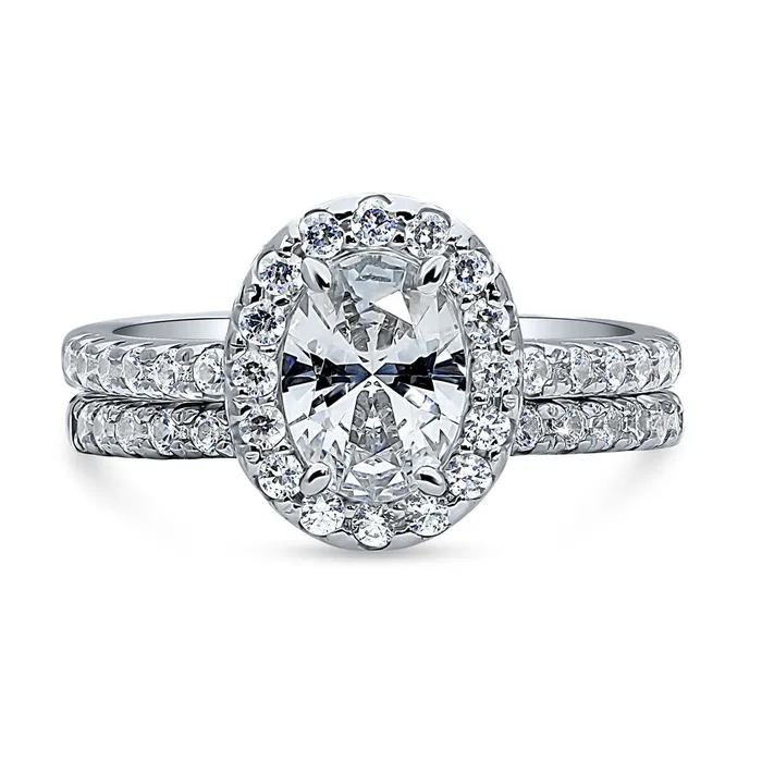 Rings BERRICLE Halo Oval CZ Ring Set in Sterling Silver