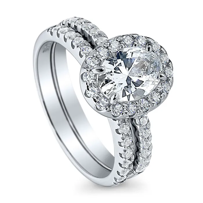 Rings BERRICLE Halo Oval CZ Ring Set in Sterling Silver